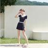 Traje de Baño Simple Nuevo de Una Pieza con Falda para Mujer, Parcheado Blanco y Negro, Falda Conservadora Cubre Carne para Vacaciones de Playa, Traje de Baño para Aguas Termales
