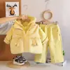 Ropa Infantil, Conjunto de Abrigo de Algodón con Capucha de Encaje para Niñas, Pantalones Elásticos Bordados Listos para Usar, Estilo Suave Ropa de Invierno Engrosada para Bebés y Niños Pequeños