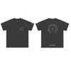 260g Cruz Gótica Cruz Ferradura Flor Estampa Sânscrita Marca da Moda Camiseta de Manga Curta