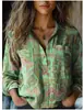 Fábrica de Origen 1688 Camisa de Mujer con Estampado de Flor de Ciruelo Vintage Holgada Cuello Solapa Blusa de Oficina Exclusiva para Venta Transfronteriza