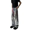 Jeans Casuales de Pierna Recta con Estampado Digital Desconstruido de Diseño de Nicho Transfronterizo Estilo Callejero Moderno para Hombre Estilo Americano