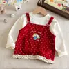 Camiseta Longa Doce para Menina Princesa 2026 Nova Roupa Primavera/Outono Infantil Falsa Duas Peças Doce Elegante Top para Menina