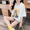 Playera Casual Simple con Capucha y Manga Corta para Mujer 2025 Verano Nuevo Suelta Nicho Estampada Algodón Top Corto