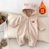 Macacão Infantil com Zíper Estilo Outono e Inverno Roupas Infantis Macacão de Lã de Manga Longa para Bebê Macacão Macio com Desenho Animado Fofo