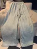 Calça de Pijama Xadrez de Camadas Alta Feminina Fina para Caminhada Simples Casual Solta Usável Super Longa para Casa