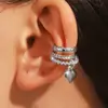 Ear Cuff de Cobre com Inlay de Strass em Formato de Coração Estilo Novo Cruzado Europeu e Americano Sem Furo na Orelha Mulher ins Personalidade Temperamento Simples Dupla Camada Ear Cuff