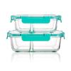 Recipiente rectangular de vidrio de borosilicato alto con partición para conservar la frescura, apto para microondas, lonchera sellada a prueba de fugas, tres opciones de sabor no mezclado