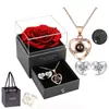 Regalo Navideño para Mamá San Valentín Amazon Transfronterizo Collar de Proyección Pendientes Joyería para Mujer Caja de Regalo Flor Eterna