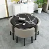 Conjunto de Mesa de Centro Redonda Pequena Casual com Quatro Cadeiras para Recepção de Loja de Chá com Leite, Reuniões em Apartamentos Pequenos e Uso em Escritório
