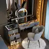 Estilo Luxo Leve Vidro Temperado Multifuncional Carregamento Sem Fio Inteligente Quarto Penteadeira Moderna Simples Penteadeira de Alta Sensibilidade