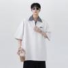 Polo falso de dos piezas con media cremallera y manga corta para hombre, marca de moda de verano, ropa americana a rayas, camiseta holgada de media manga gruesa
