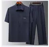 Estilo chinês verão masculino terno Tang terno meia-idade e idosos camisa de manga curta camisa solta conjunto de duas peças em estoque atacado