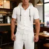 Verão 2026 Transfronteiriço Amazon Terno Casual Esportivo Masculino com Capuz Camisa Plissada de Manga Curta Calça Solta