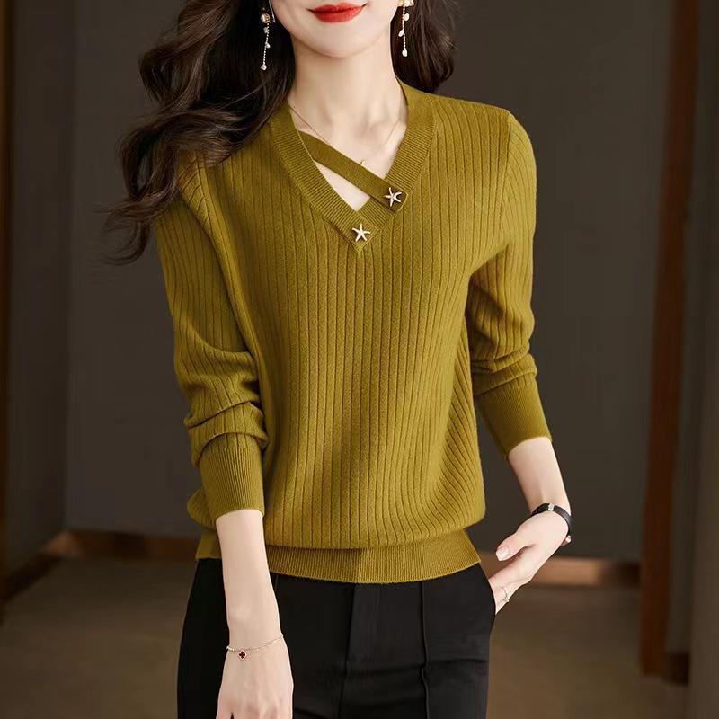 短款毛衣秋装2023年新款女装时尚洋气v领针织打底衫春秋内搭
