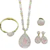 Nuevo Conjunto de Cuatro Piezas de Perla Barroca Natural y Cristal Rosa, Conjunto Único con Incrustaciones de Piedras Originales, Venta al por Mayor Directa de Fábrica