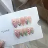Nai Zi Hecho a Mano Puro Reutilizable Estilo Europeo y Americano B318 Flor Rosa Pintada a Mano Borde Verde Cadena de Perlas, Simple y Elegante, Realza el Cutis