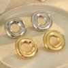 Pendientes Transfronterizos de Nuevo Producto Estilo Ins Recortados Asimétricos Huecos Redondos de Acero Inoxidable Oro de 18K Pendientes de Acero de Titanio para Mujer