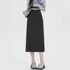 Falda Larga Gris para Mujer Primavera Verano 2026 Nueva Adelgazante de Cintura Alta de Longitud Media Falda Lápiz Profesional para Traje con Abertura Falda Línea A