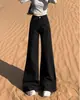 Pantalones vaqueros negros americanos de pierna ancha para mujer, nueva colección otoño/invierno 2024, forrados de felpa, de talle alto, corte recto holgado y engrosado.