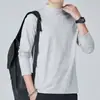 Outono 2025 Estilo Coreano Camiseta de Gola Alta Manga Longa Slim Fit Tops Masculinos Tamanho Grande Camisa Básica Masculina