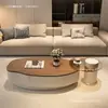 Mesa de centro de madera maciza color nogal, estilo francés minimalista moderno de lujo ligero, para uso en sala de estar, estilo wabi-sabi minimalista de alta gama color crema