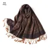 Chal Jacquard de Rayón con Diseño Paisley Grande Vintage, Bufanda Transpirable y Cómoda de Algodón y Lino con Flecos para Mujer