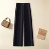 Pantalones de traje rectos ajustados hechos a medida para mujer en azul marino, nuevo estilo primavera/otoño 2026, de tiro alto, casual, con una bonita caída