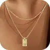 Collar de Amazon de 26 Letras en Capas con Colgantes Cuadrados, Elegante Collar con Colgante de Acero Inoxidable Dorado, Joyería de Moda para Mujeres