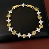 Pulseira de Ouro Real 18K Banhada a Zircônia Flor Redonda com Fecho, Pulseira de Nicho de Luxo Leve, Joia de Mão Exquisita e Elegante Atacado