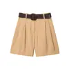 Shorts Casuais Plissados Versáteis com Cinto, Tendência Popular de Moda Aliexpress, Estilo Europeu e Americano, Transfronteiriço