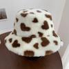 Precioso gorro de pescador de felpa rosa para mujer, gorro de cubo dulce de otoño e invierno, gorro cálido de estilo japonés con gran circunferencia de cabeza para mujer