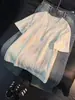Camiseta de verano para hombre, de manga corta, cuello redondo, con textura de corteza, moderna, de alta gama, de seda de hielo, holgada, casual, de secado rápido, manga tres cuartos