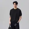 Camiseta Branca de Tricô de Manga Curta Anyang para Homem 2026 Verão Novo Estilo Solta Respirável Gola Redonda Camiseta Básica Casual de Manga Meia