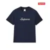 Camiseta de Algodón Pesado Moda Americana Transfronteriza Estampado de Letras Supreme Cuello Redondo Manga Corta Unisex Holgada Casual para Hombres y Mujeres