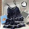 Conjunto de pijama de algodón sin mangas con estampado de nubes, nuevo estilo 2027, con copas removibles en el pecho, diseño de dibujos animados lindo y dulce, perfecto para usar en casa en verano