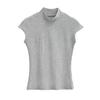 Top tipo camiseta sexy estilo maduro ligero de cuello alto medio con manga de vuelo para mujer 2024 Verano nuevo ajustado adelgazante de manga corta