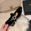 Sapatos Mary Jane Estilo Francês Fivela Quadrada com Strass Salto Grosso Fivela Reta Bico Quadrado Salto Médio Sapatos Pequenos de Couro