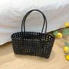 Bolsa de ombro único estilo coreano, bolsa horizontal moderna de palha trançada, bolsa casual portátil de cesta de vegetais, bolsa feminina