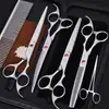 Tijeras de belleza para mascotas de 7.0 pulgadas color negro galvanizado 5 dientes de corte recto tijeras de corte curvo tijeras de hueso de pescado peine de fila en stock