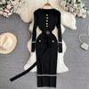 026 Outono/Inverno Estilo Francês Nova Moda Feminina High-End Gola Redonda Manga Longa Cinto na Cintura em B Vestido de Tricô Bodycon Slim Fit Vestido Longo