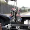 Nuevo Colgante de Espejo Retrovisor de Coche con Flor de Rosa y Mariposa, Decoración de Coche con Bandera Americana, Accesorio de Llavero para Mochila