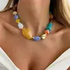 Collar Retro Étnico de Resina con Bloques de Color y Cuentas Bohemio Vacacional Exótico Irregular Cadena de Clavícula de Cuentas Coloridas