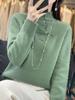 Nuevo suéter de otoño e invierno 2024 con botones de estilo chino para mujer, cuello medio alto, grande, rojo, grueso, retro, de punto suave y ceroso, otoño