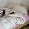 Estilo Coreano Romántico Corazón Roto Flor Rota Juego de Cuatro Piezas 100% Algodón Funda Nórdica Sábana Juego de Tres Piezas para Dormitorio Estudiante Juego de Algodón Puro Amigable con la Piel