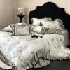 Pintura de Mariposas Lujo Ligero Retro Francés Phalaenopsis Fino Tencel Juego de Cuatro Piezas Volantes 1.8 m Ropa de Cama Verano