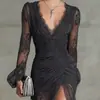 Amazon Vestido Mini Bodycon Sexy Quente com Renda Patchwork de Manga Longa Slim Fit para Mulheres 2026 Atacado Transfronteiriço Europeu e Americano