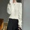 Suéter de punto trenzado con cuello redondo para mujer, jersey de punto trenzado grueso de manga larga, camisa básica de nuevo estilo