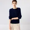Suéter de cachemira sin costuras para mujer, con medio cuello abierto abotonado, cuello redondo, otoño e invierno, abotonado, cálido, capa interior, camiseta base de punto
