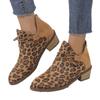 Otoño e invierno 2024 zapatos de mujer transfronterizos nuevo estilo europeo y americano punta tacón cuadrado estampado de leopardo moda botines cortos mujer comercio exterior talla grande