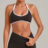 Sujetador deportivo cruzado con cuello halter y almohadillas en el pecho, cuello en U, colores contrastantes, para fitness, entrenamiento de Pilates, top deportivo 4583